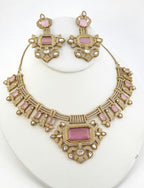 Pink Moissanite Bridal Necklace Set, Indian Wedding Jewelry, Statement Lehenga Necklace, Pakistani Nikkah Reception Jewelry