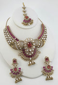Kundan Bridal Necklace Set | Ruby Red & Emerald Green | Indian & Pakistani Wedding Jewelry with Maang Tikka