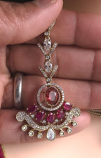 Red Green Kundan Bridal Necklace Set, Indian Wedding Jewelry, Statement Lehenga Set, Pakistani Nikkah Reception Jewelry with Maang Tikka