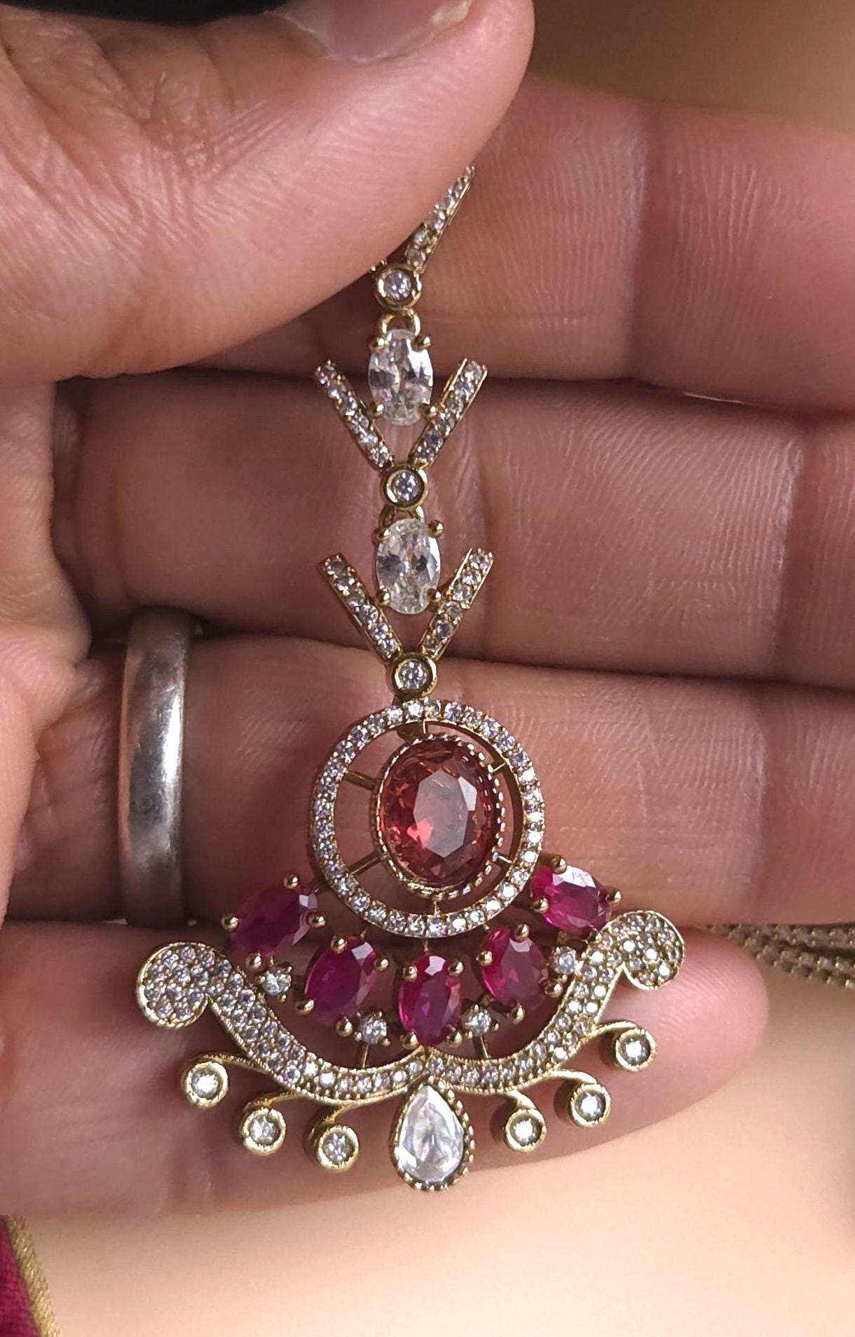 Red Green Kundan Bridal Necklace Set, Indian Wedding Jewelry, Statement Lehenga Set, Pakistani Nikkah Reception Jewelry with Maang Tikka