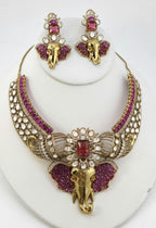 Ganpati Moissanite Kundan Necklace Set, Indian Temple Jewelry, Bridal Wedding Jewelry, Diwali Festive Gift Statement Pendant set Maang Tikka