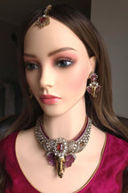 Ganpati Moissanite Kundan Necklace Set, Indian Temple Jewelry, Bridal Wedding Jewelry, Diwali Festive Gift Statement Pendant set Maang Tikka