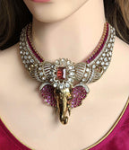 Ganpati Moissanite Kundan Necklace Set, Indian Temple Jewelry, Bridal Wedding Jewelry, Diwali Festive Gift Statement Pendant set Maang Tikka