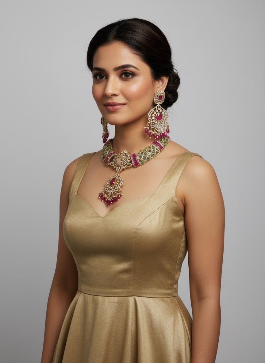 Peacock Moissanite Kundan Bridal Choker Set, Indian Wedding Jewelry, Statement Lehenga Necklace, Nikkah Reception Jewelry