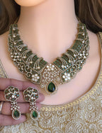 Emerald Green Kundan Bridal Choker Set, Indian Wedding Jewelry, Statement Lehenga Necklace, Pakistani Nikkah Reception Set
