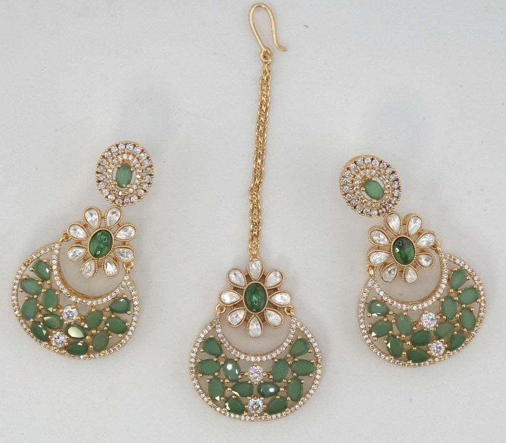Green Floral Kundan Bridal Choker Set, Indian Wedding Jewelry, Pakistani Bridal Necklace, Maang Tikka Reception Set