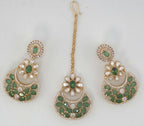 Green Floral Kundan Bridal Choker Set, Indian Wedding Jewelry, Pakistani Bridal Necklace, Maang Tikka Reception Set