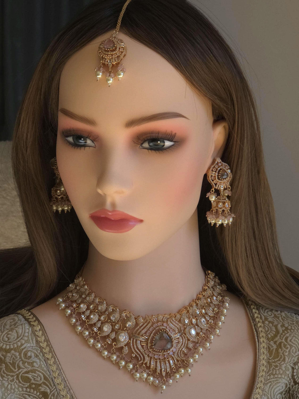 Peach Kundan Polki Bridal Choker Set, Indian Wedding Jewelry, Statement Lehenga Necklace, Pakistani Nikkah Reception Jewelry Set Maang Tikka