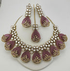 Magenta CZ Polki Bridal Choker Necklace Set, Indian Wedding Jewelry, Statement Bridal Jewelry, Reception Sangeet Mehndi Set Maang Tikka