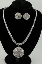 CZ Tennis Necklace Set with Statement Earrings, Silver or Rose Gold Jewelry Set, Modern Bridal Necklace, Wedding Reception Jewelry