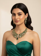 Emerald Green Kundan Bridal Choker Set, Indian Wedding Jewelry, Statement Lehenga Necklace, Pakistani Nikkah Reception Set