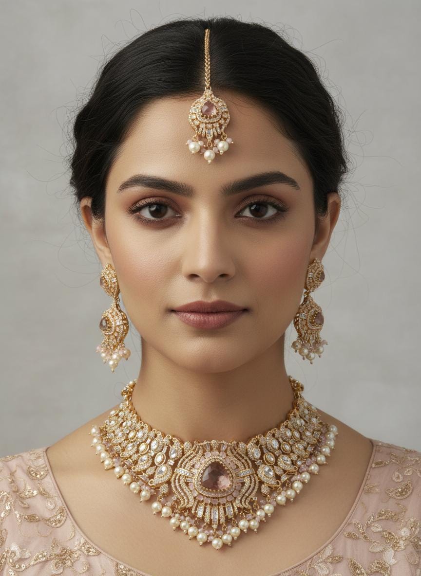 Peach Kundan Polki Bridal Choker Set, Indian Wedding Jewelry, Statement Lehenga Necklace, Pakistani Nikkah Reception Jewelry Set Maang Tikka