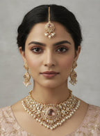 Peach Kundan Polki Bridal Choker Set, Indian Wedding Jewelry, Statement Lehenga Necklace, Pakistani Nikkah Reception Jewelry Set Maang Tikka