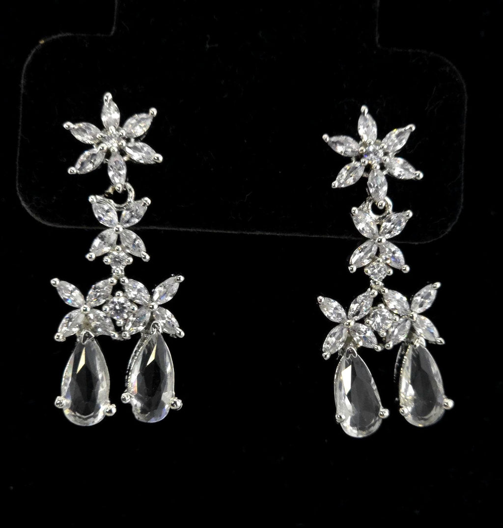 Silver CZ Bridal Necklace Set, Diamond Look Wedding Jewelry, Teardrop Statement Necklace Earrings Set, Bridal Reception Jewelry