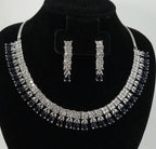 Blue Sapphire CZ Necklace Set, Diamond Look Bridal Jewelry, Silver Statement Necklace Earrings Set, Wedding Reception Jewelry, Evening Prom