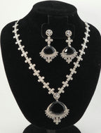 Floral Sapphire CZ Necklace Set Silver, Statement Evening Jewelry, Blue Stone Wedding Necklace, Elegant Bridal Reception Jewelry Set