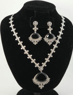 Floral Sapphire Blue CZ Necklace Set Silver Statement Jewelry Neelam