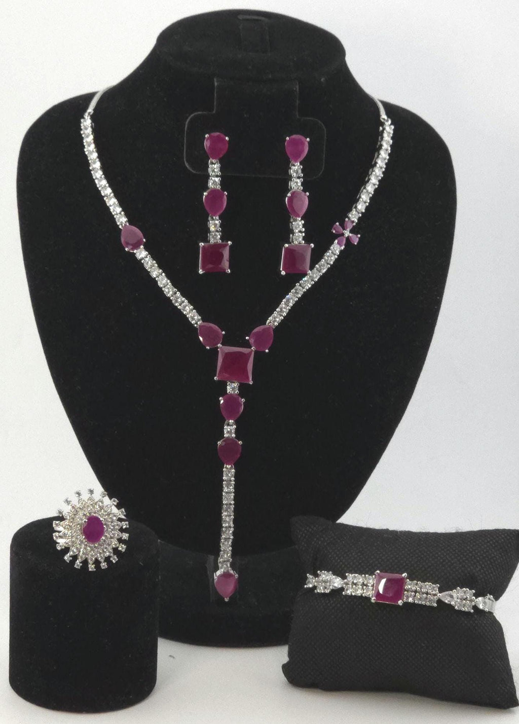 4-Piece CZ Bridal Jewelry Set Necklace Earrings Ring Bracelet Priya