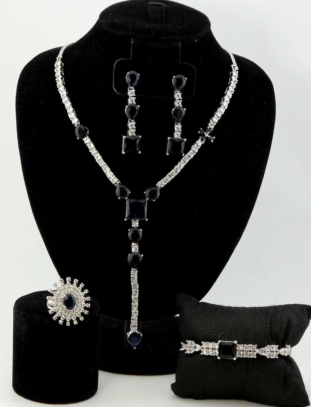 4-Piece CZ Bridal Jewelry Set Necklace Earrings Ring Bracelet Priya