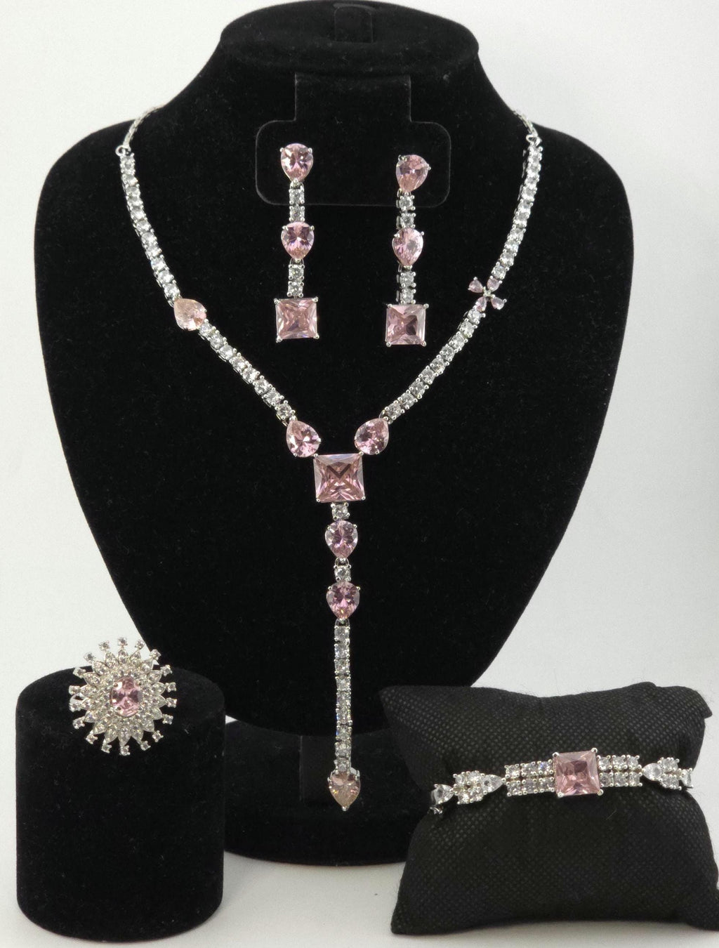 4-Piece CZ Bridal Jewelry Set Necklace Earrings Ring Bracelet Priya