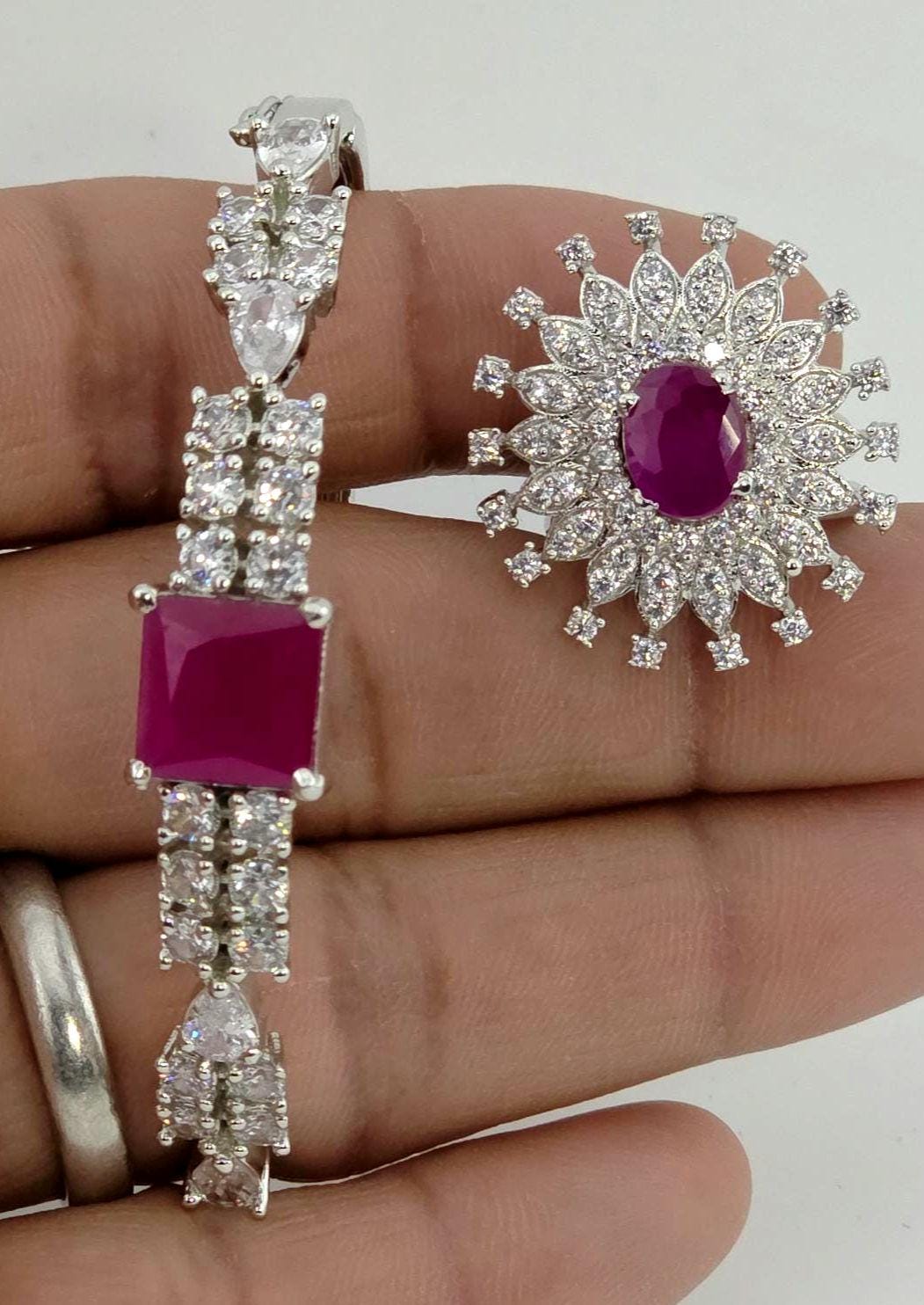4-Piece CZ Bridal Jewelry Set Necklace Earrings Ring Bracelet Priya