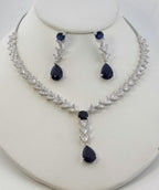 Navy Blue CZ Y-Drop Lariat Necklace Set Indian Wedding Jewelry Layla