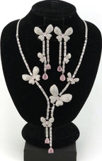 Pink Butterfly CZ Y-Necklace Set Drop Statement Jewelry Pari