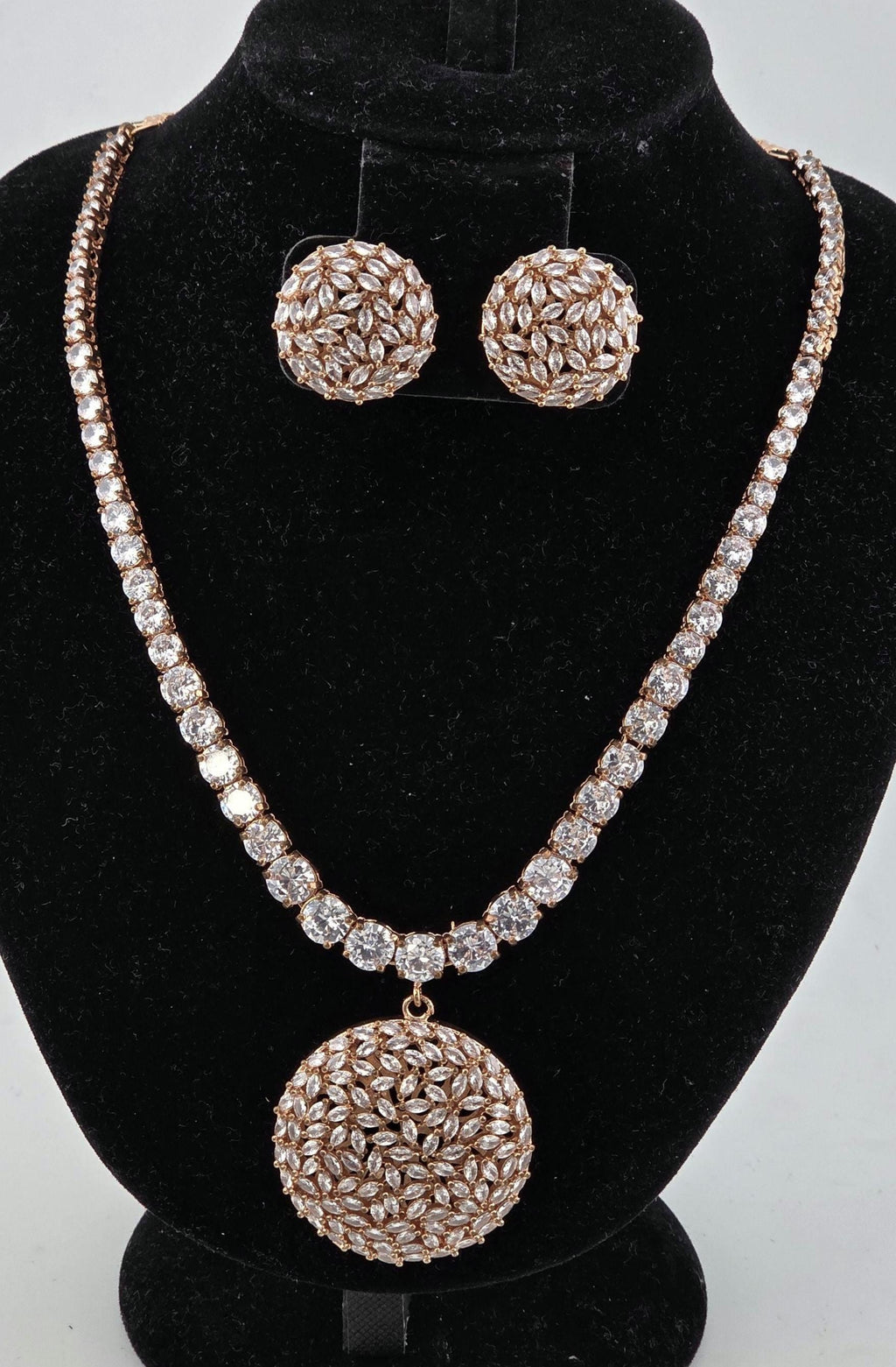 CZ Tennis Necklace Set with Statement Earrings, Silver or Rose Gold Jewelry Set, Modern Bridal Necklace, Wedding Reception Jewelry