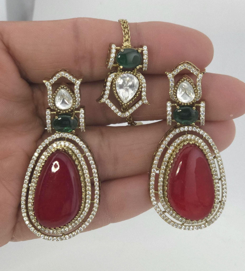Moissanite Kundan Bridal Necklace Set, Indian Wedding Jewelry, Statement Lehenga Set, Pakistani Nikkah Reception Jewelry, Pink Red Bridal
