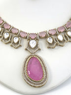 Moissanite Kundan Bridal Necklace Set, Indian Wedding Jewelry, Statement Lehenga Set, Pakistani Nikkah Reception Jewelry, Pink Red Bridal