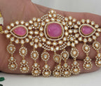 Pink Moissanite Kundan Bridal Choker Set, Indian Wedding Jewelry, Statement Lehenga Necklace, Pakistani Nikkah Reception Jewelry