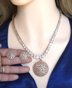 CZ Tennis Necklace Set with Statement Earrings, Silver or Rose Gold Jewelry Set, Modern Bridal Necklace, Wedding Reception Jewelry