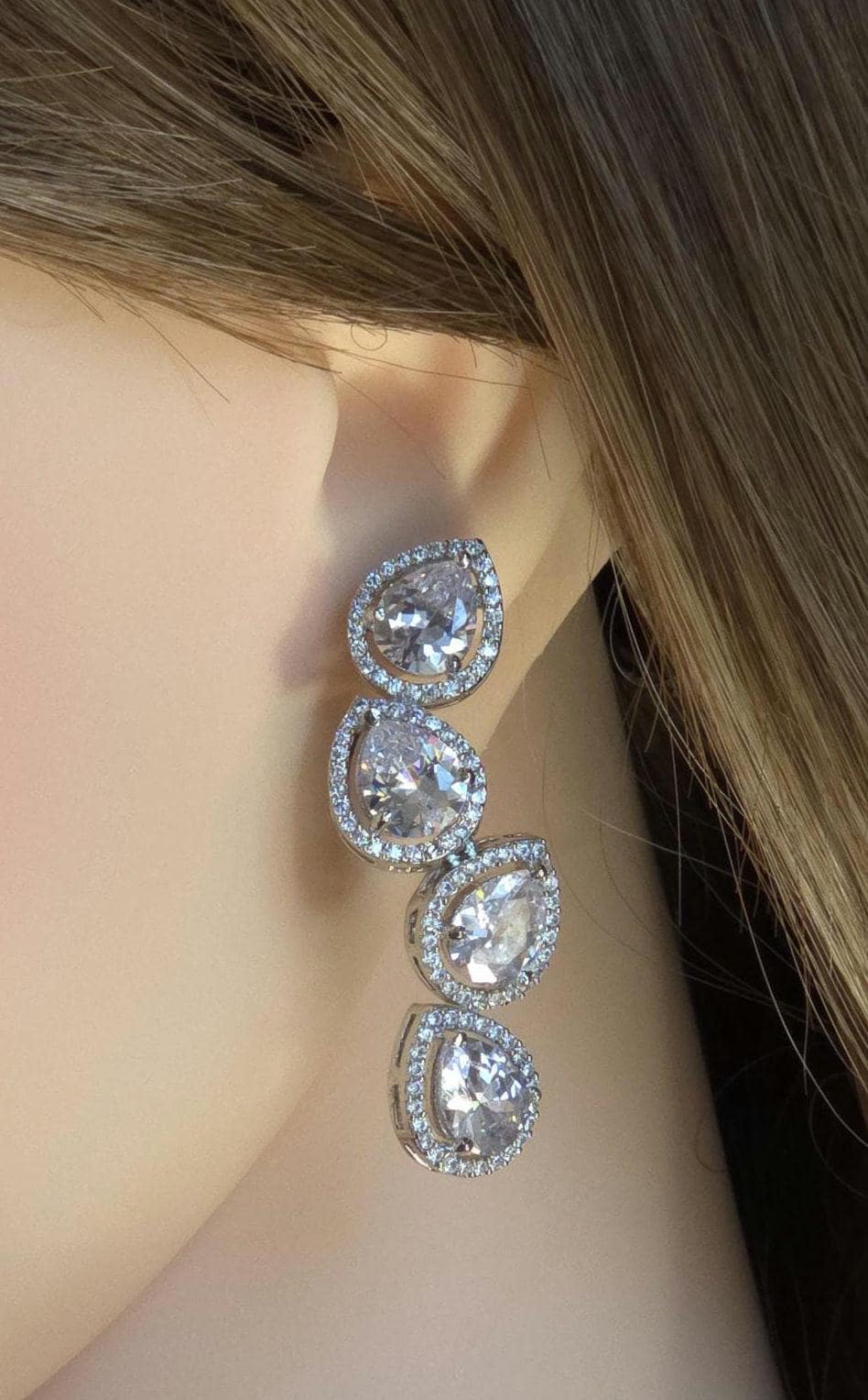 Pear Cut CZ Necklace Set Silver, Teardrop Bridal Jewelry, Elegant Wedding Guest Necklace, Prom Evening Jewelry Set