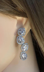 Pear Cut CZ Necklace Set Silver, Teardrop Bridal Jewelry, Elegant Wedding Guest Necklace, Prom Evening Jewelry Set