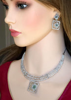 Mint Green CZ Geometric Necklace Set Modern Bridal Statement Jewelry Maya