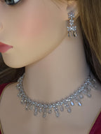 Silver CZ Bridal Necklace Set, Diamond Look Wedding Jewelry, Teardrop Statement Necklace Earrings Set, Bridal Reception Jewelry
