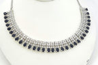 Blue Sapphire CZ Necklace Set, Diamond Look Bridal Jewelry, Silver Statement Necklace Earrings Set, Wedding Reception Jewelry, Evening Prom