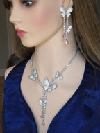 Pink Butterfly CZ Y-Necklace Set Drop Statement Jewelry Pari