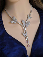 Pink Butterfly CZ Y-Necklace Set Drop Statement Jewelry Pari