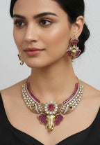 Ganpati Moissanite Kundan Necklace Set, Indian Temple Jewelry, Bridal Wedding Jewelry, Diwali Festive Gift Statement Pendant set Maang Tikka