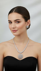 CZ Tennis Necklace Set with Statement Earrings, Silver or Rose Gold Jewelry Set, Modern Bridal Necklace, Wedding Reception Jewelry