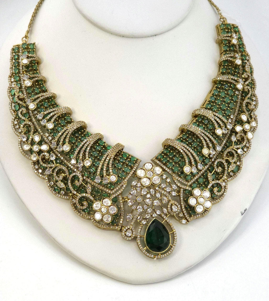 Emerald Green Kundan Bridal Choker Set, Indian Wedding Jewelry, Statement Lehenga Necklace, Pakistani Nikkah Reception Set