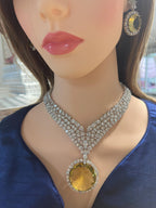 Yellow Citrine CZ Statement Necklace Set Luxury Statement Bridal Jewelry Sona
