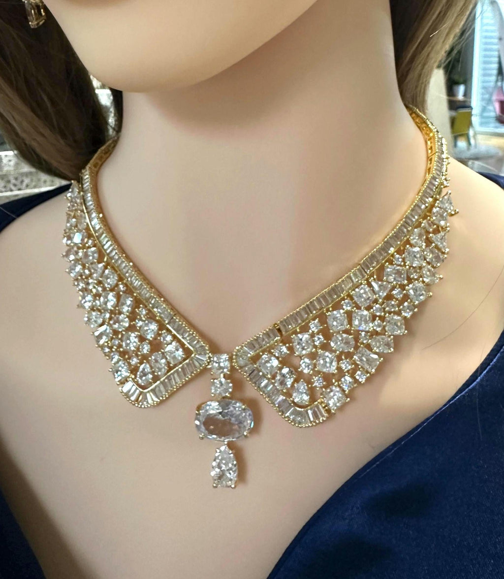 Emerald Green CZ Collar Necklace Set Bridal Evening Jewelry Rania