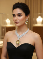 Yellow Citrine CZ Statement Necklace Set Luxury Statement Bridal Jewelry Sona