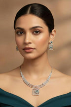 Mint Green CZ Geometric Necklace Set Modern Bridal Statement Jewelry Maya