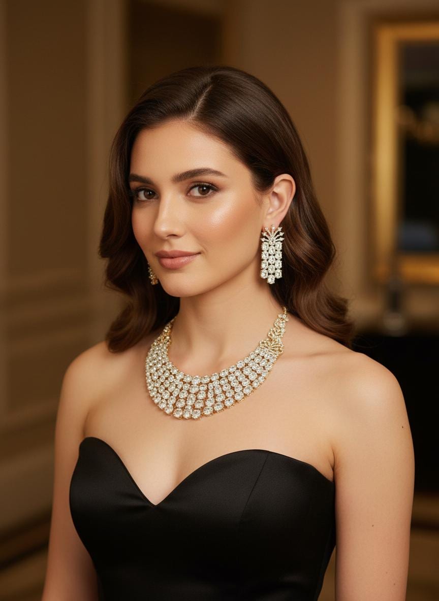 Emerald Green Multi-Row Collar Choker Necklace Set Bridal CZ Jewelry Anaya