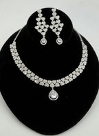 Heart CZ Bridal Necklace Set Silver Teardrop Pendant Jewelry Ishq