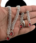 CZ Teardrop Necklace Set Red Blue Indian Wedding Jewelry Diya