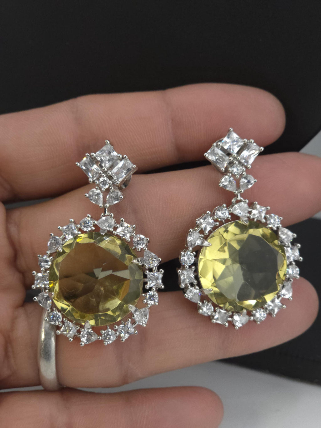 Yellow Citrine CZ Statement Necklace Set Luxury Statement Bridal Jewelry Sona